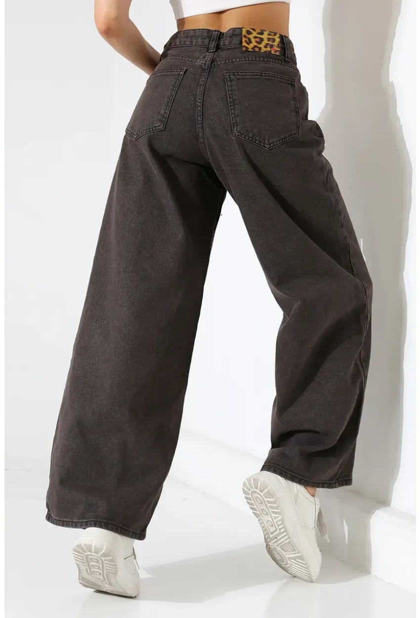 Siyah Geniş Paça Jean Pantolon