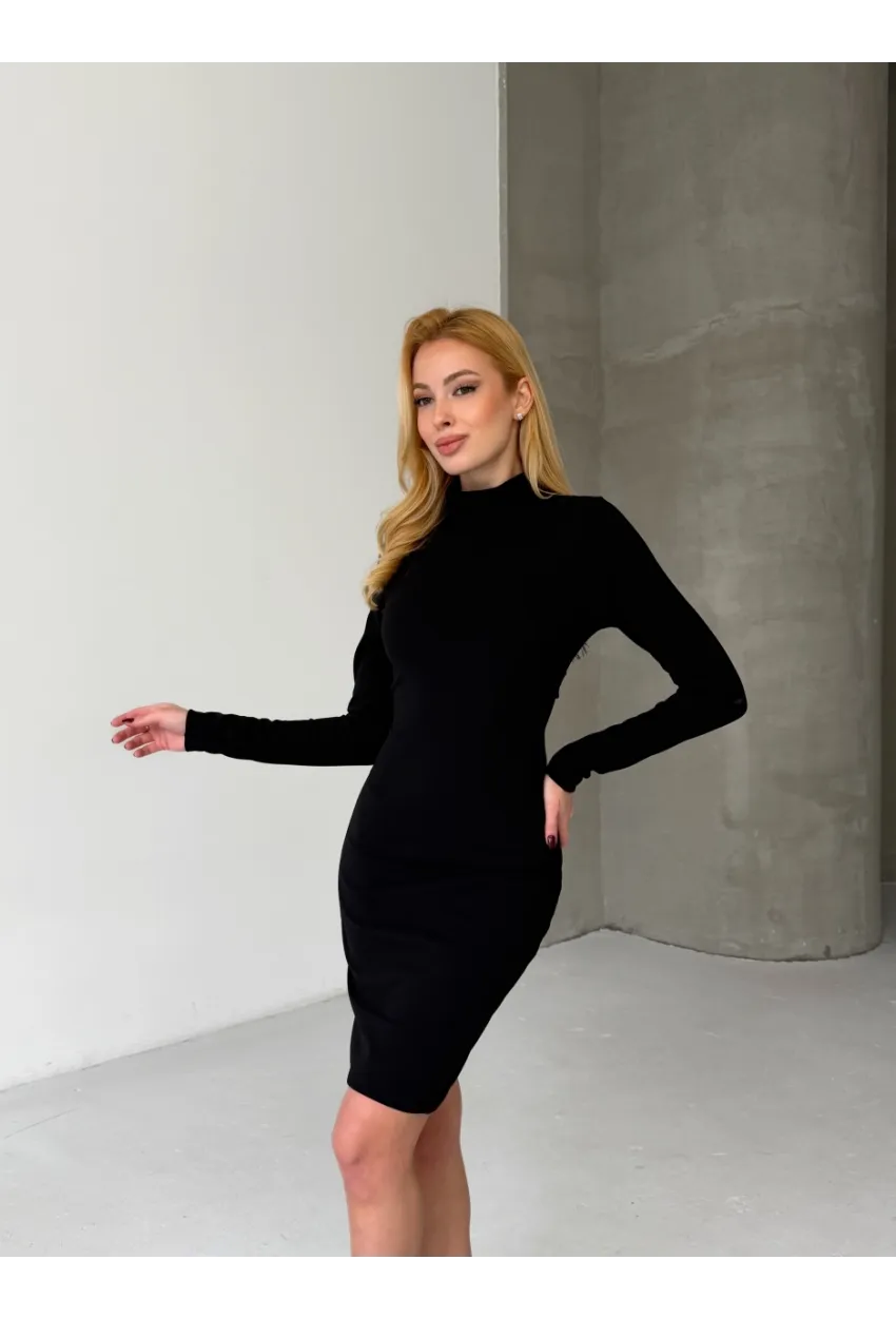 Suyolu Dantel Detaylı Sırt Dekolte Siyah Mini Elbise