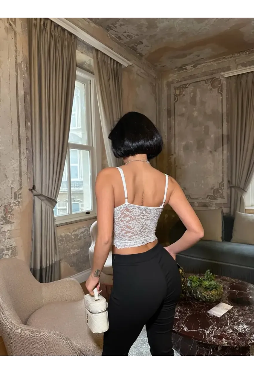 Taş Detay Dantel Crop Büstiyer