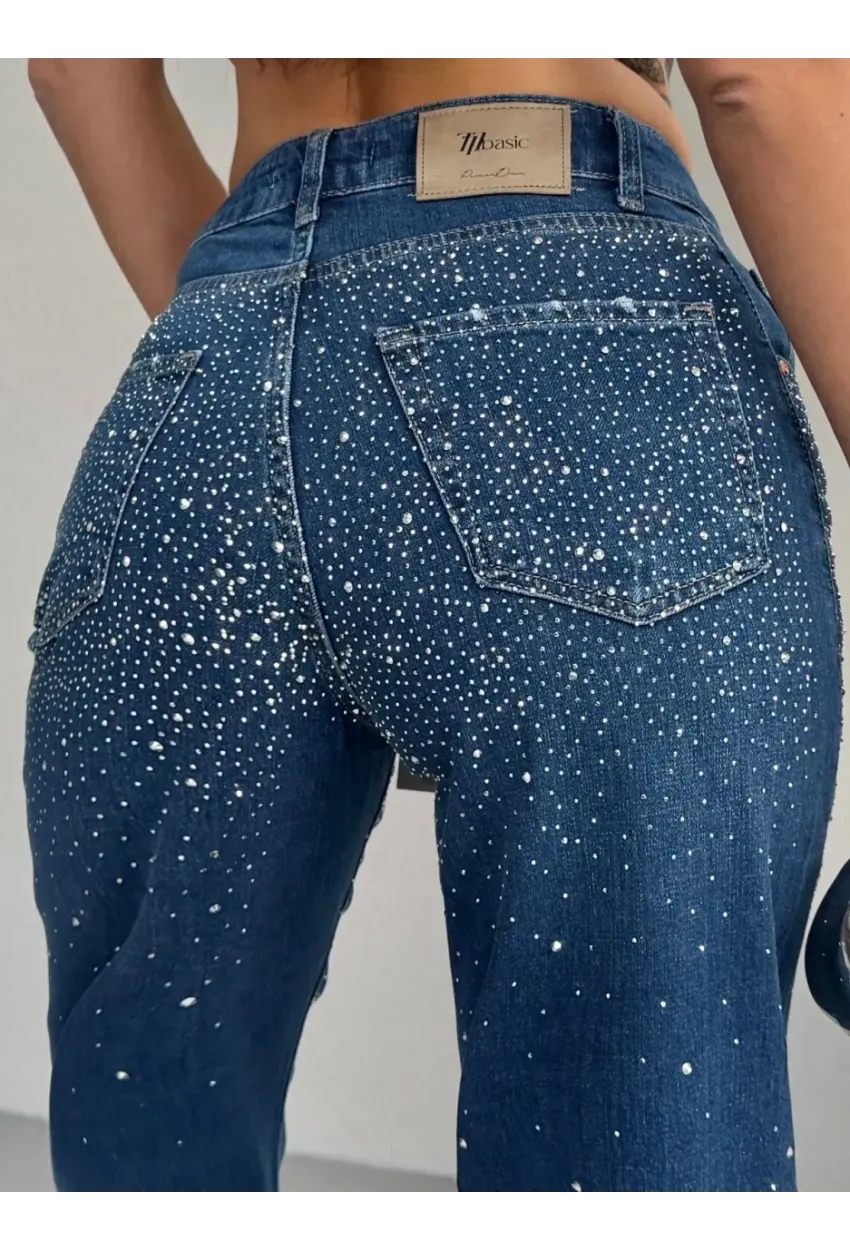 Taşlı Straight Fit Jeans