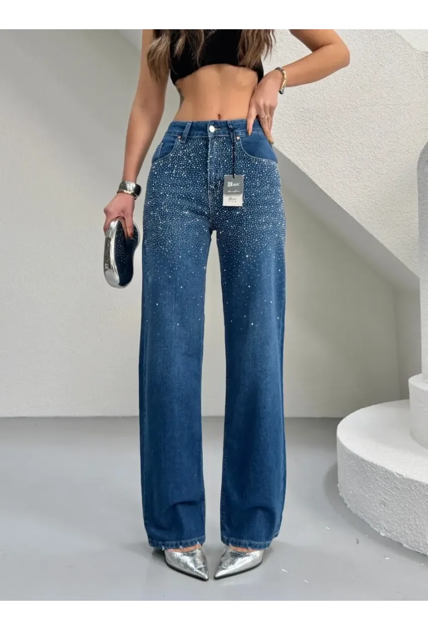 Taşlı Straight Fit Jeans