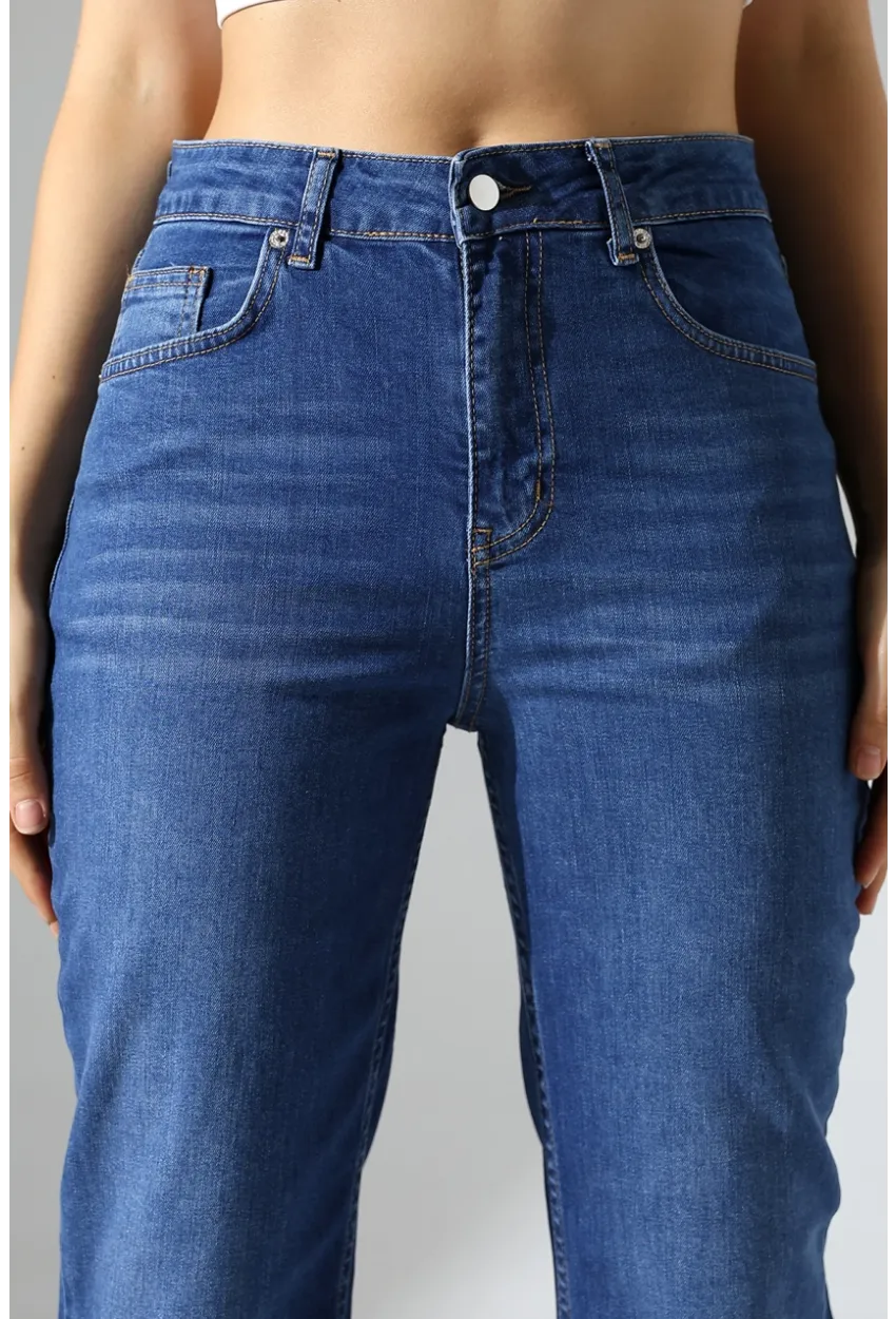 Toparlayıcı Yüksek Bel Bol Paça Kot