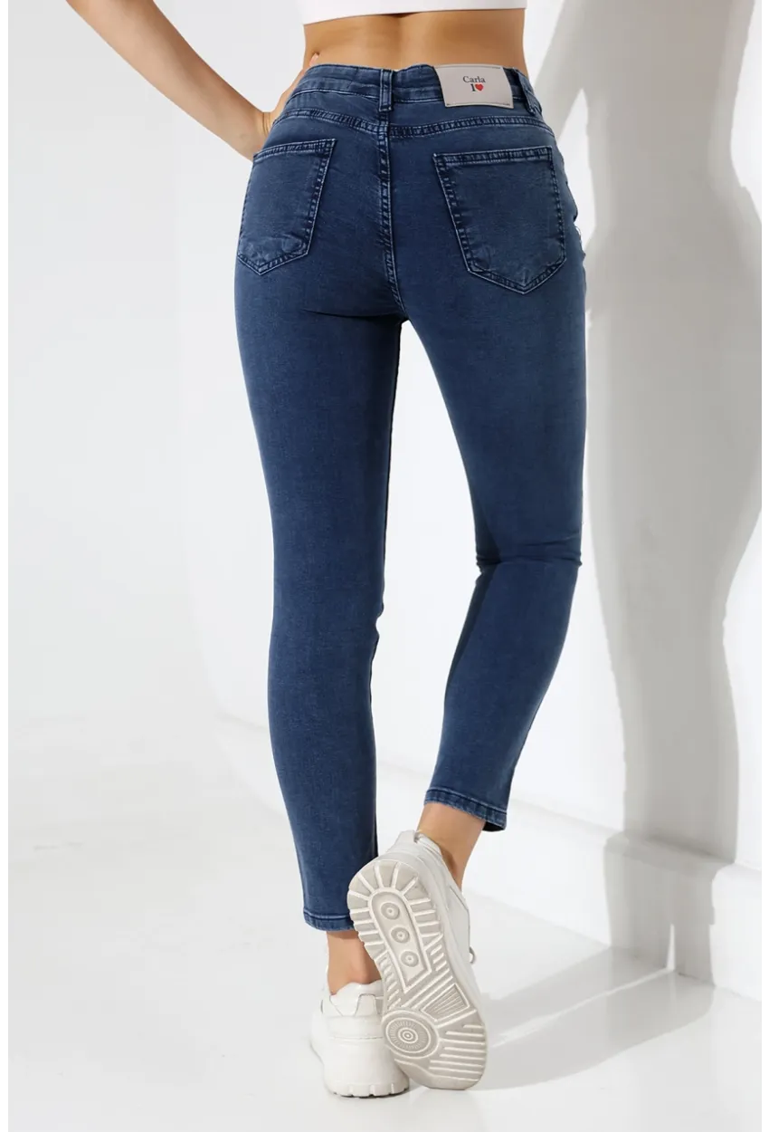 Toparlayıcı Yüksek Bel Dar Paça Jean