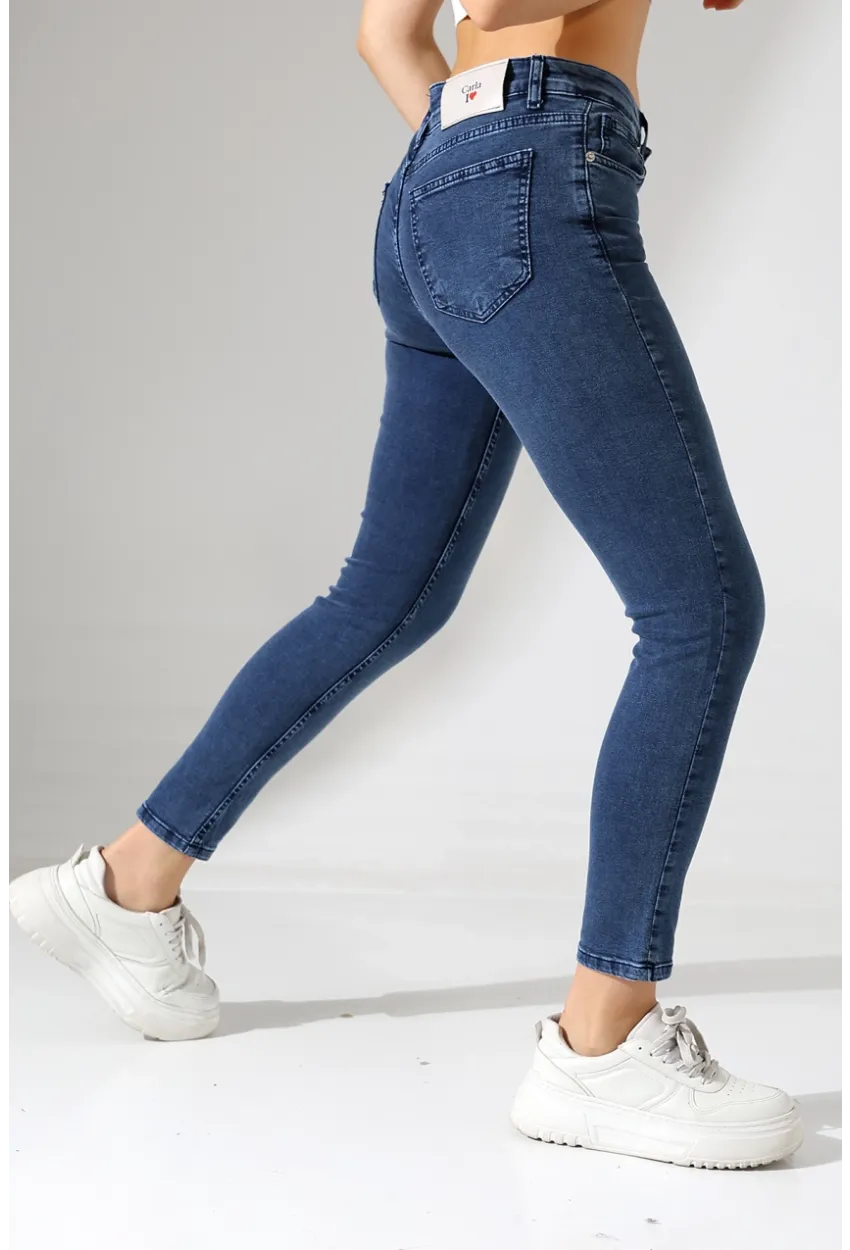 Toparlayıcı Yüksek Bel Dar Paça Jean
