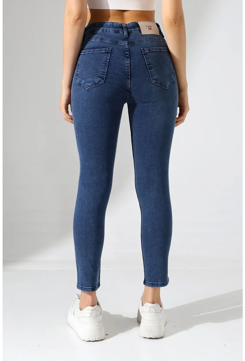 Toparlayıcı Yüksek Bel Dar Paça Jean