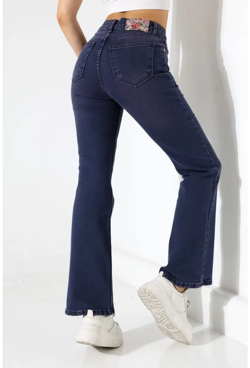 Toparlayıcı Yüksek Bel İspanyol Paça Jean