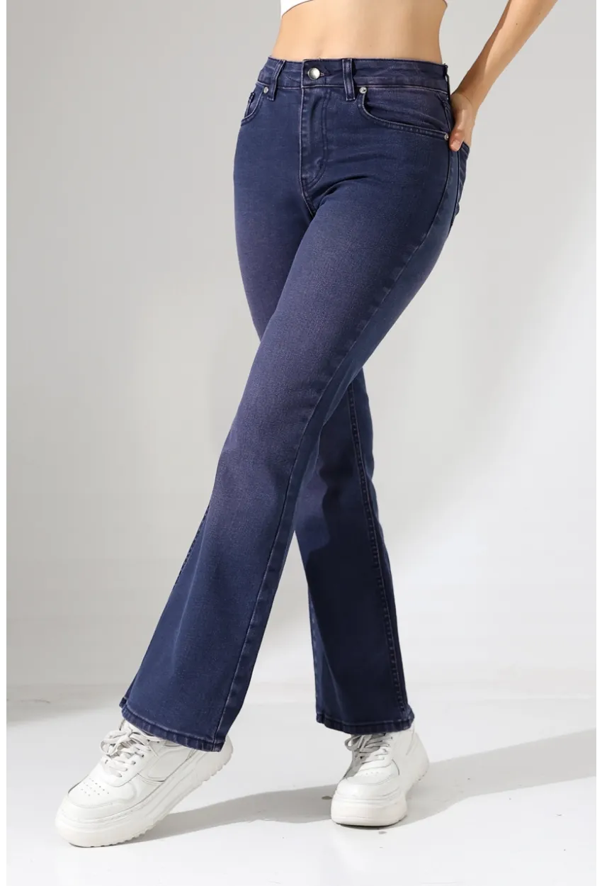 Toparlayıcı Yüksek Bel İspanyol Paça Jean