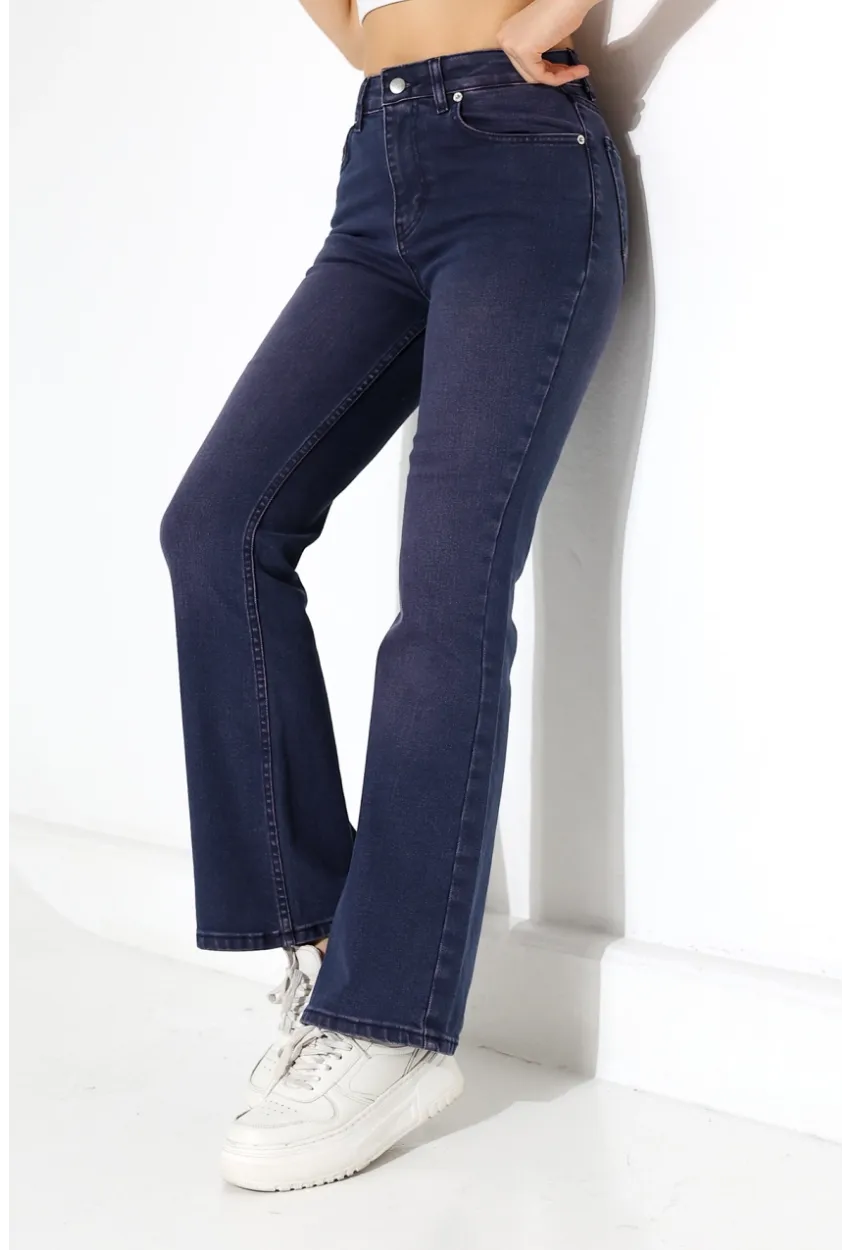 Toparlayıcı Yüksek Bel İspanyol Paça Jean