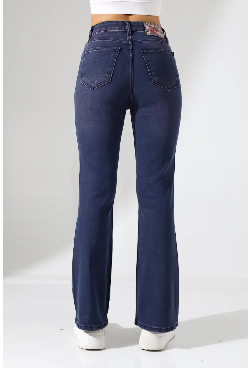 Toparlayıcı Yüksek Bel İspanyol Paça Jean