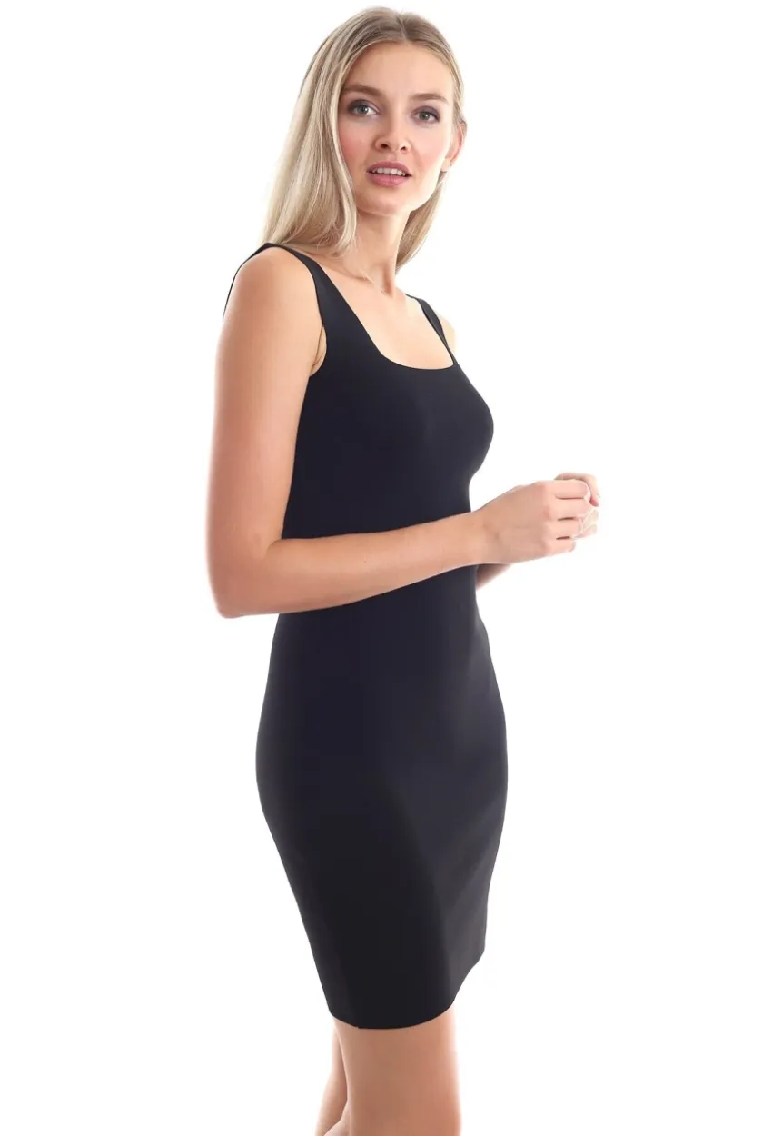 Triko Kare Yaka Kolsuz Elbise Siyah