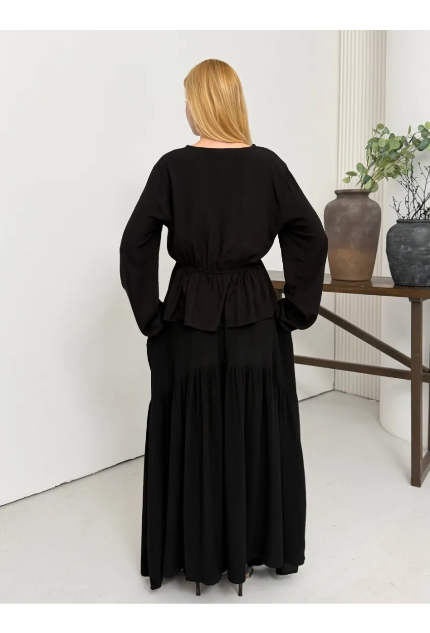 Viskon Kumaş Fermuar Detaylı Alt Üst Takım Siyah