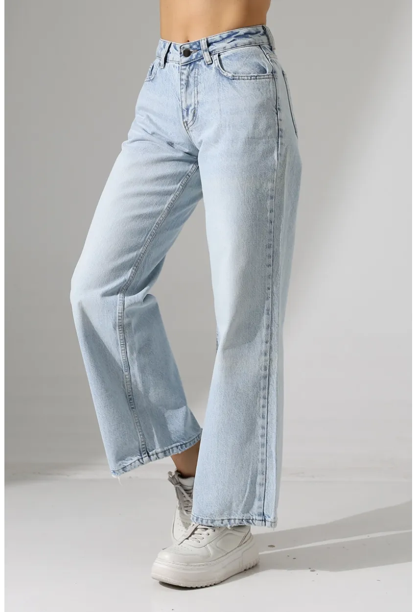 Yüksek Bel Açık Mavi Geniş Paça Jean Pantolon