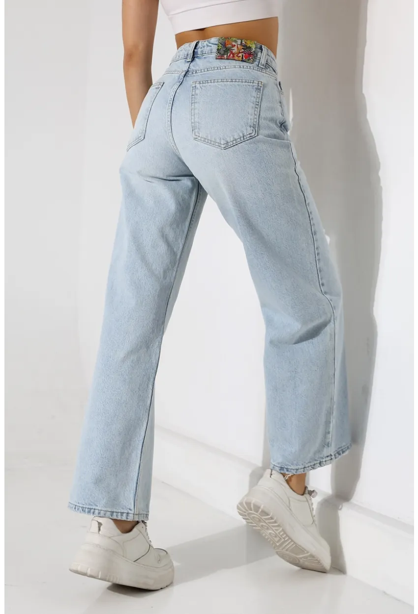 Yüksek Bel Açık Mavi Geniş Paça Jean Pantolon