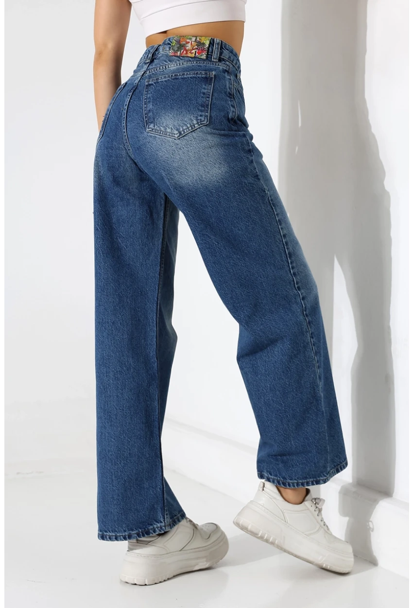 Yüksek Bel Bol Paça Denim Jean