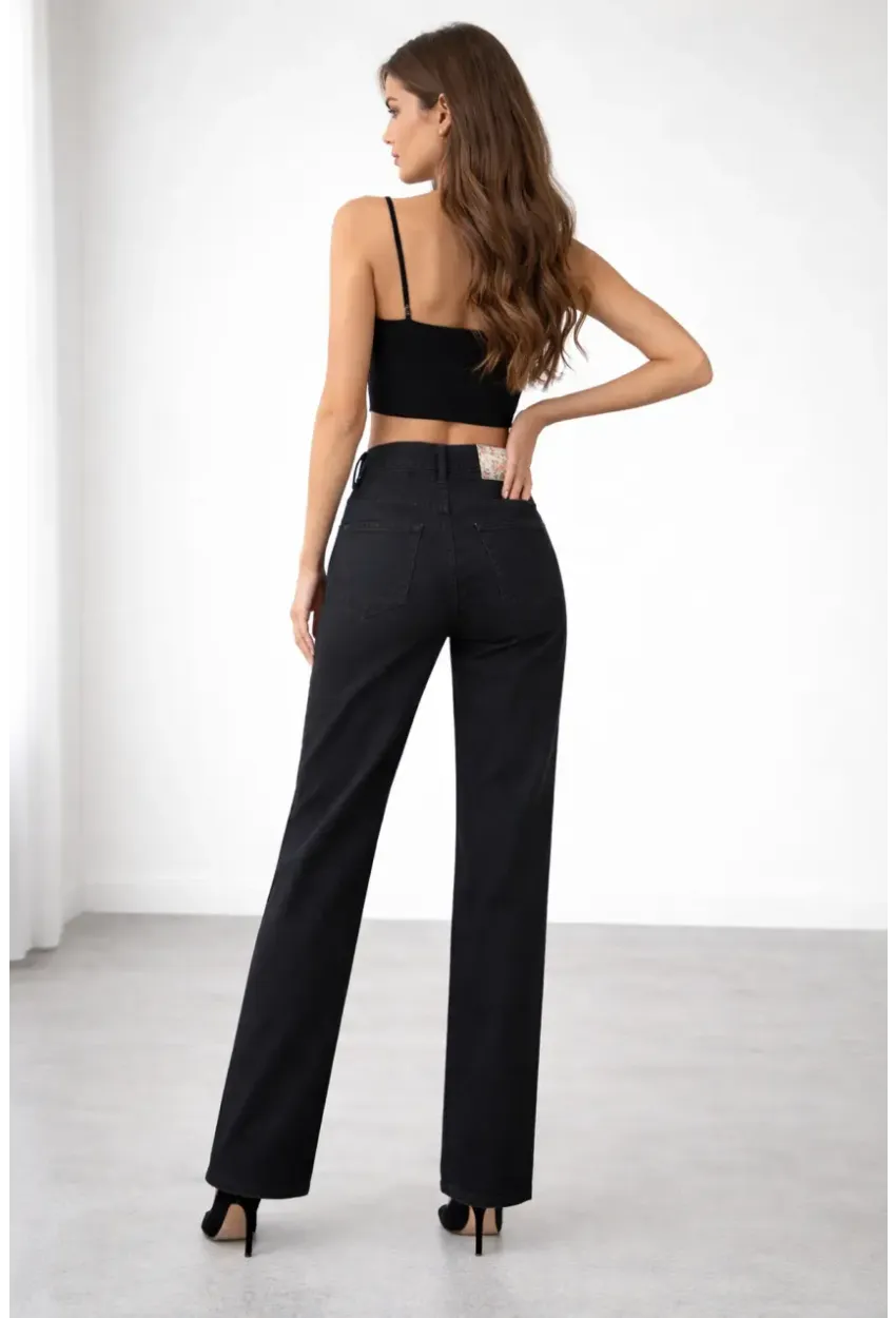 Yüksek Bel Çan Paça Siyah Jean