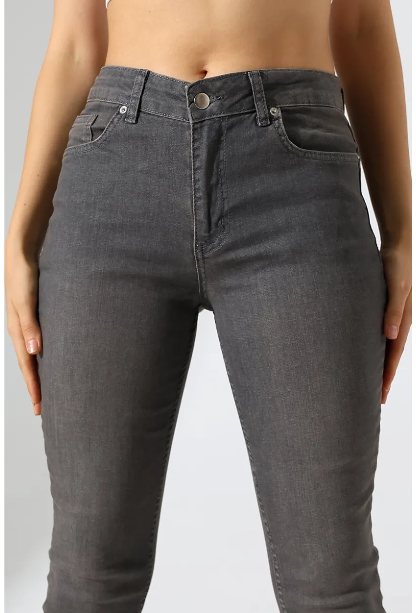 Yüksek Bel Dar Paça Füme Jean Pantolon