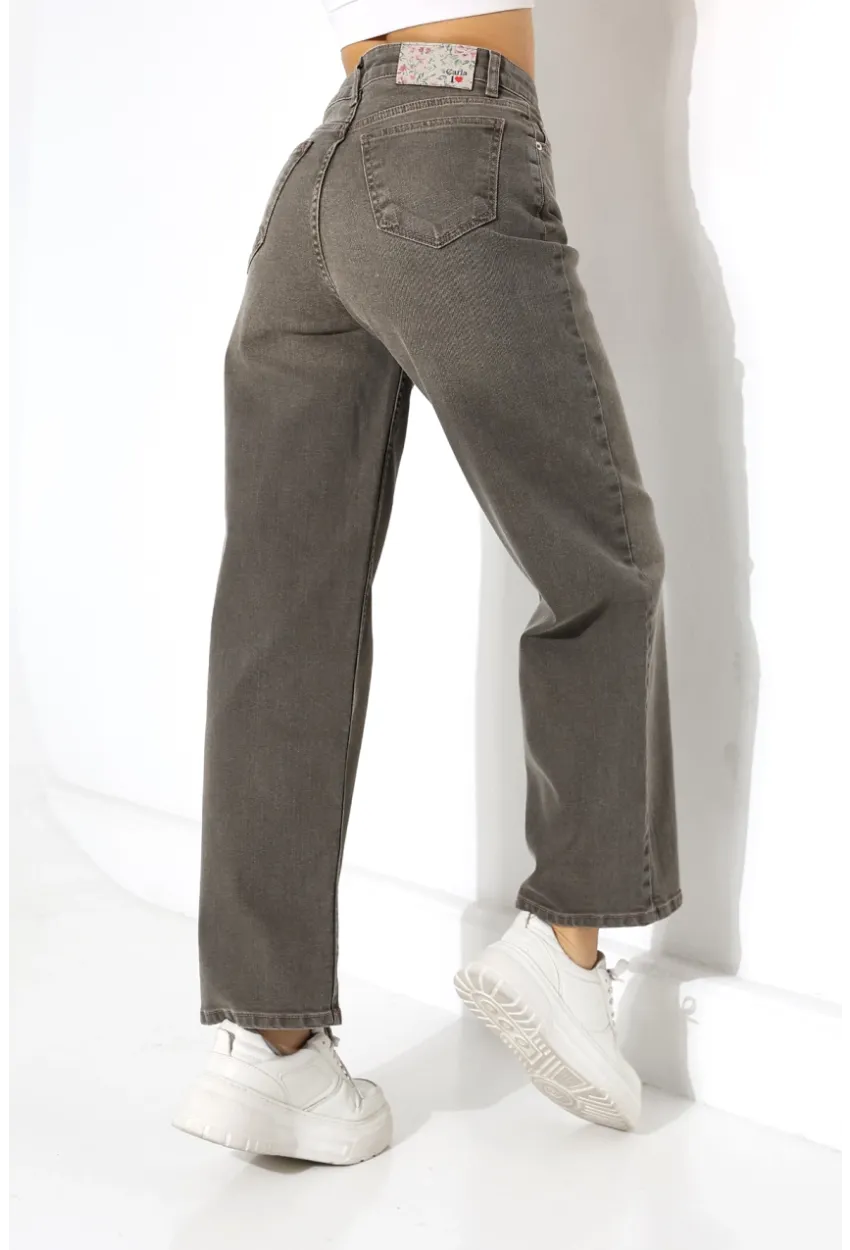 Yüksek Bel Düz Paça Füme Jean Pantolon