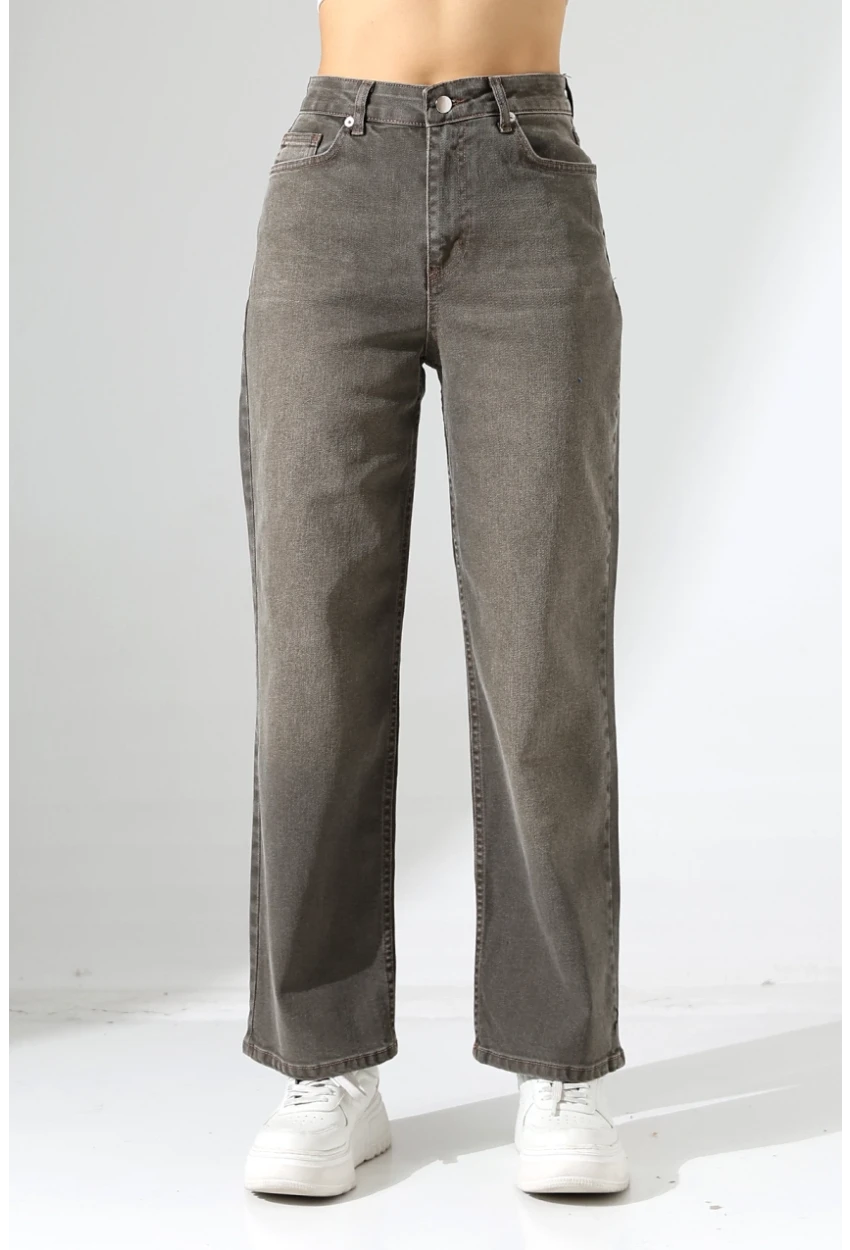 Yüksek Bel Düz Paça Füme Jean Pantolon