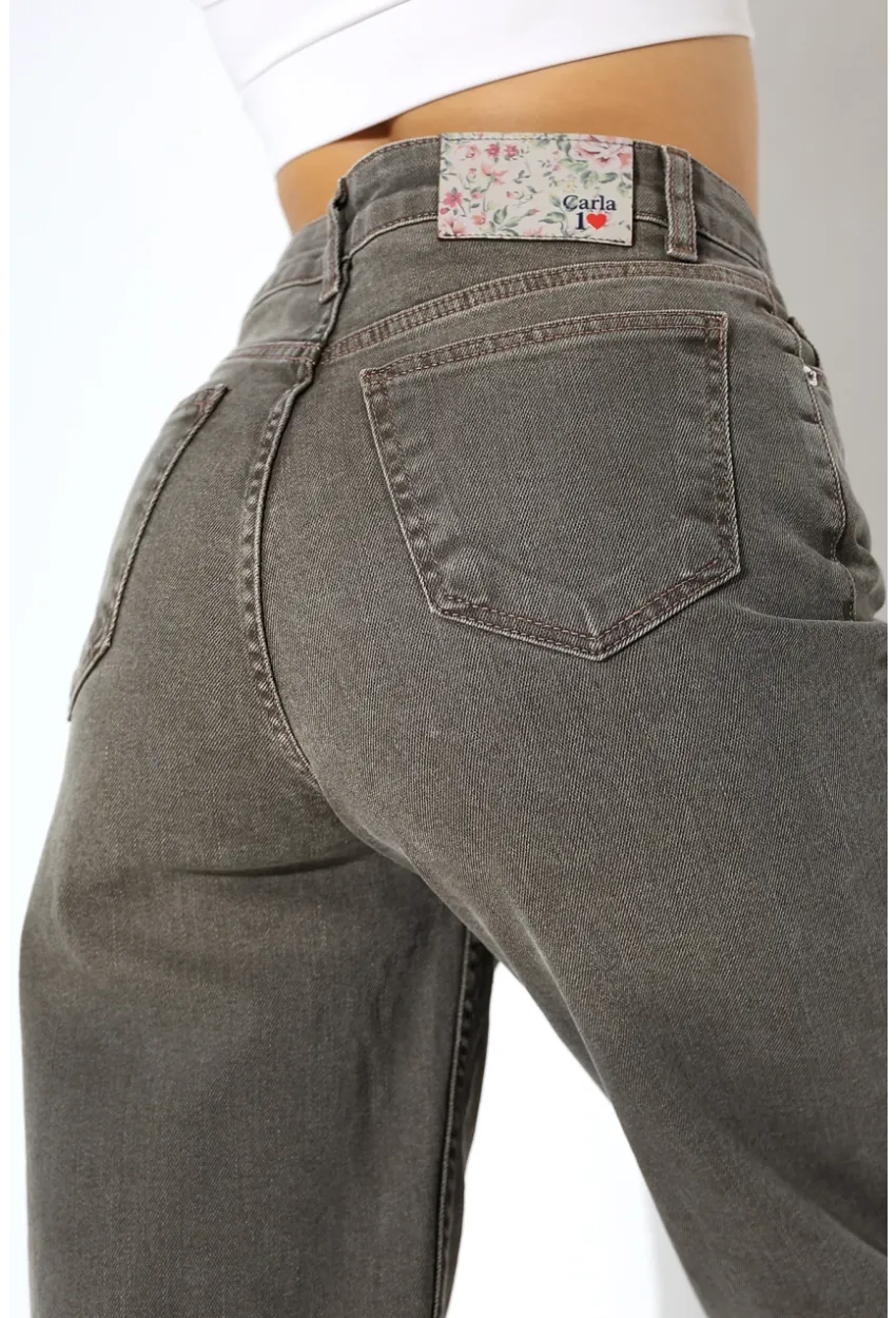 Yüksek Bel Düz Paça Füme Jean Pantolon