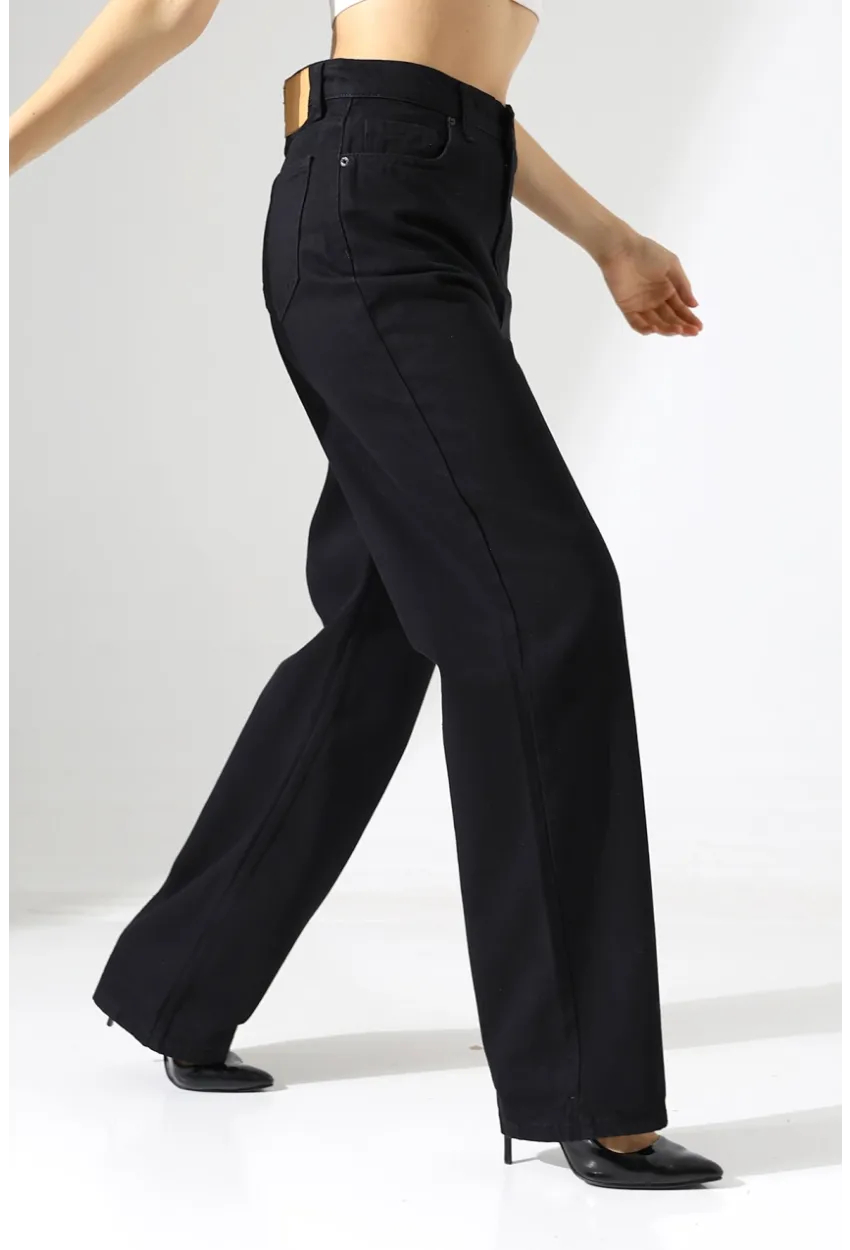 Yüksek Bel Düz Paça Siyah Pantolon