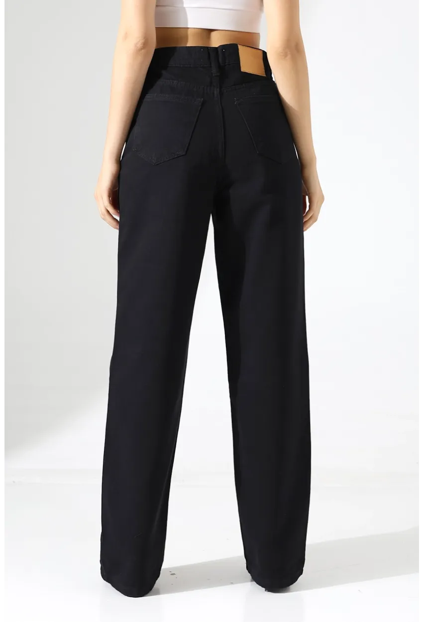 Yüksek Bel Düz Paça Siyah Pantolon