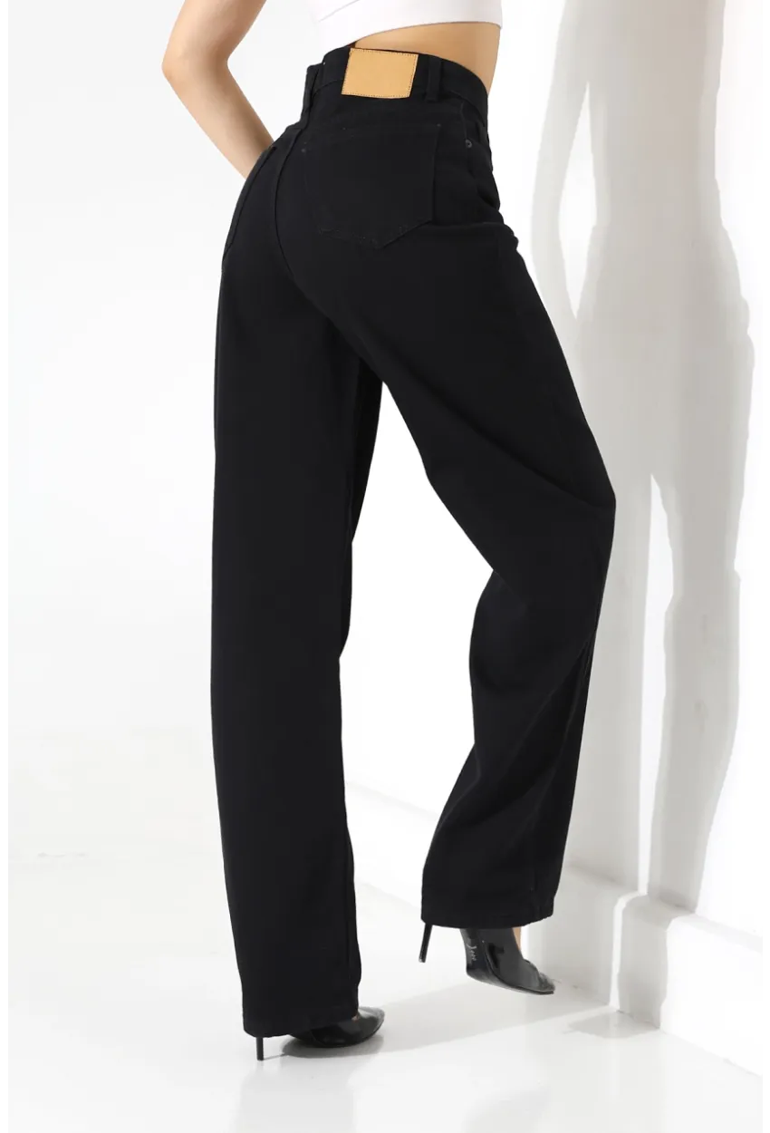 Yüksek Bel Düz Paça Siyah Pantolon