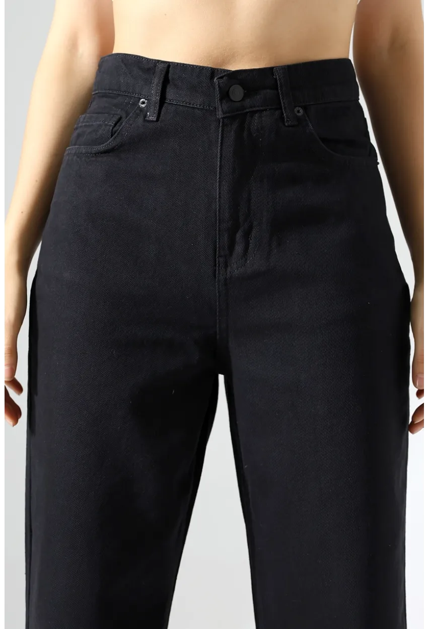 Yüksek Bel Düz Paça Siyah Pantolon