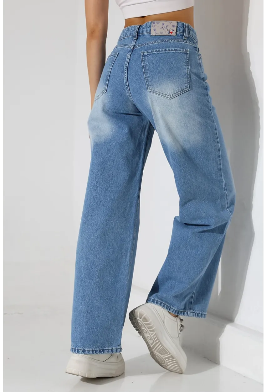 Yüksek Bel Geniş Paça Açık Mavi Jean Pantolon