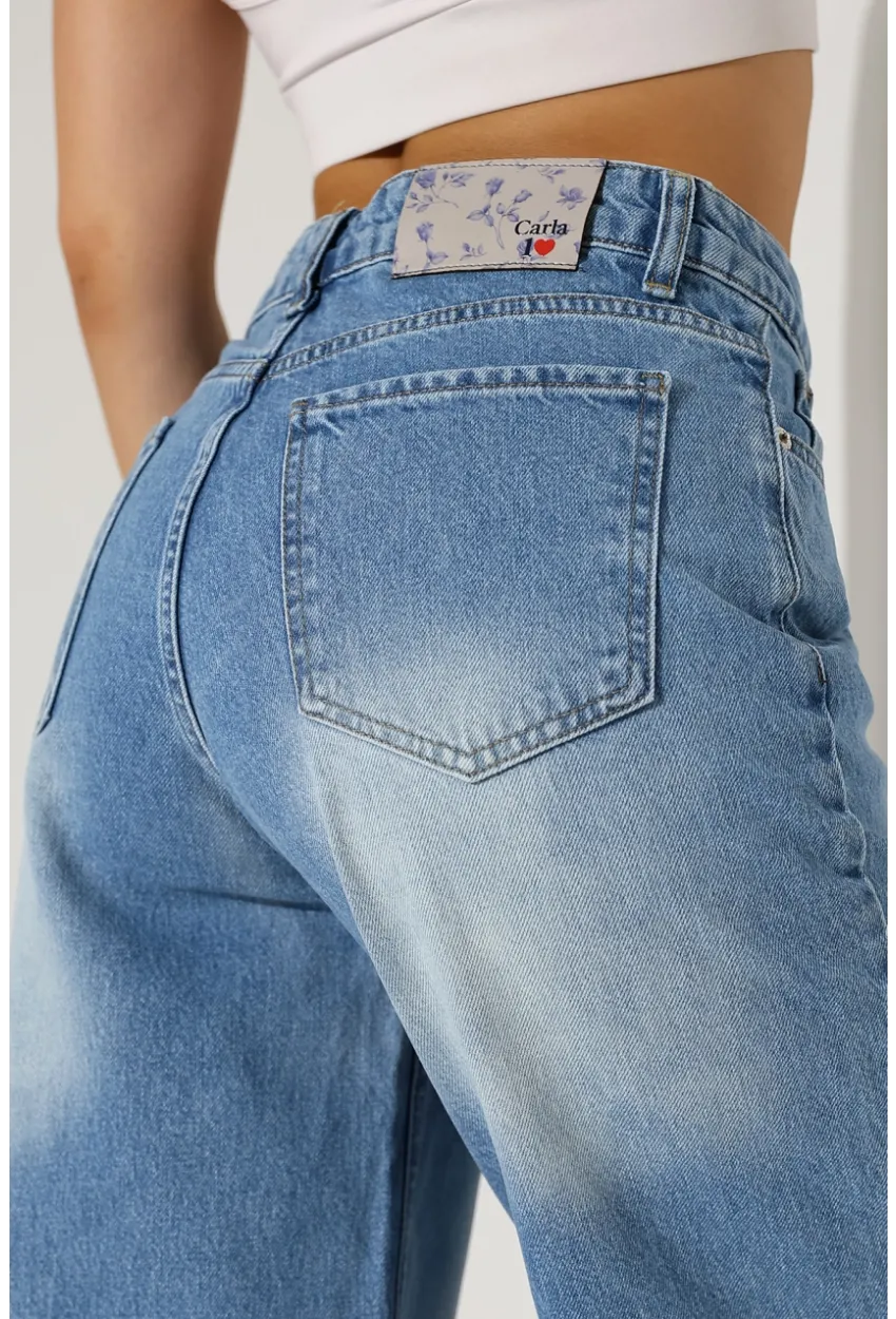 Yüksek Bel Geniş Paça Açık Mavi Jean Pantolon