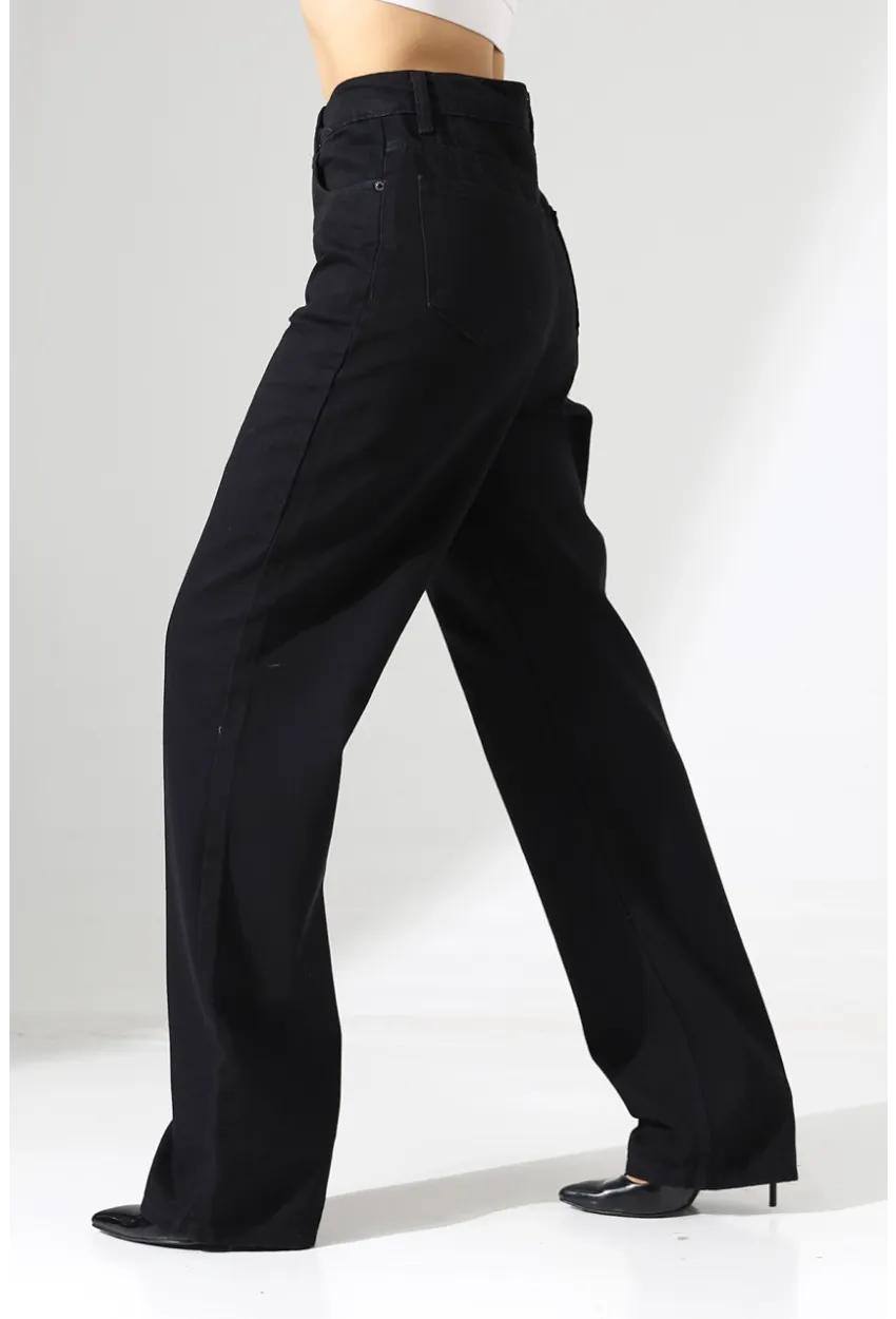 Yüksek Bel Geniş Paça Jean Pantolon