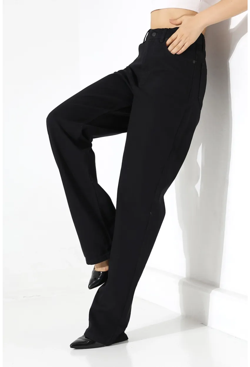 Yüksek Bel Geniş Paça Jean Pantolon