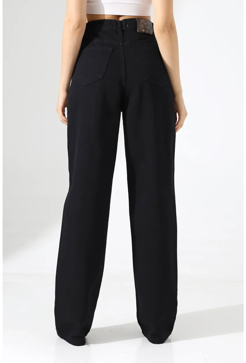 Yüksek Bel Geniş Paça Jean Pantolon