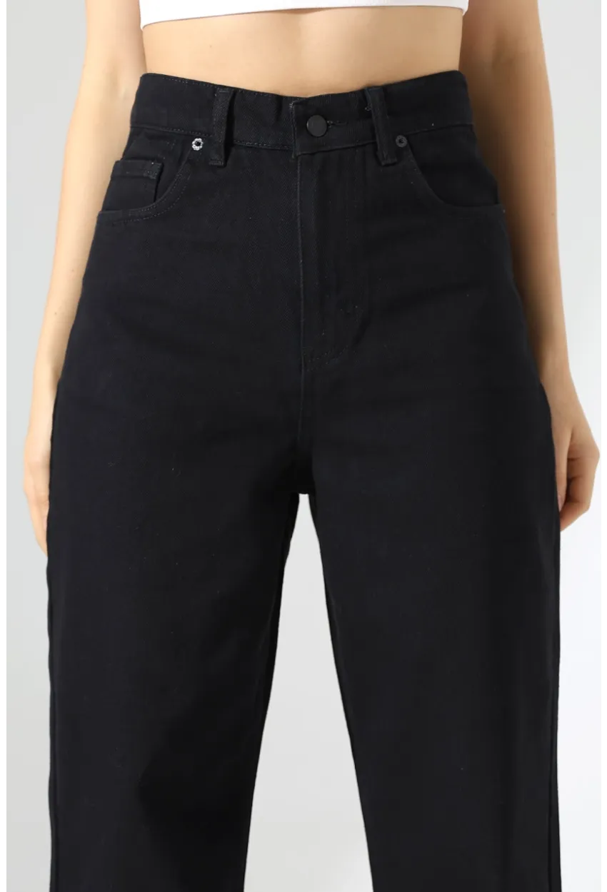 Yüksek Bel Geniş Paça Jean Pantolon