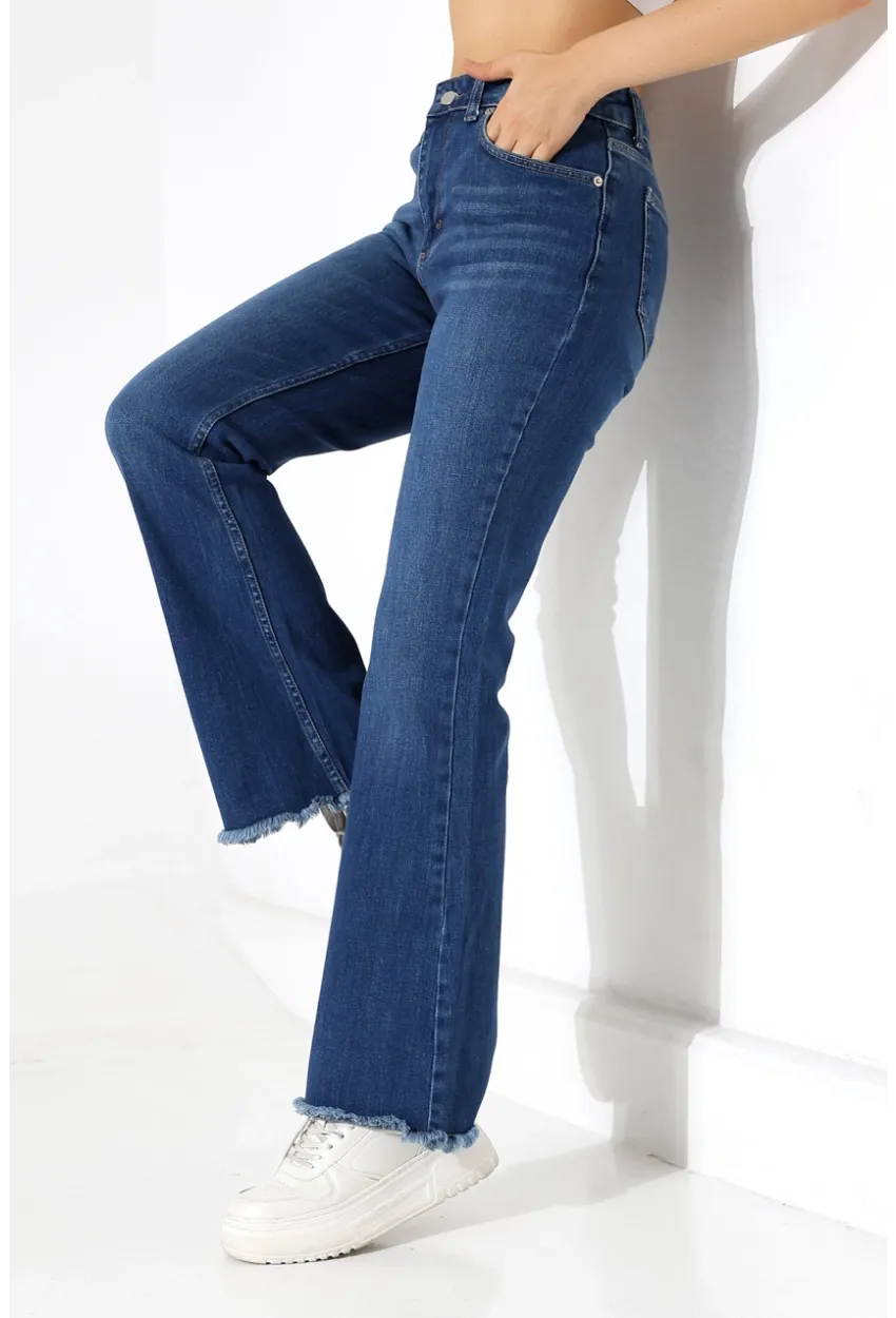 Yüksek Bel İspanyol Paça Püsküllü Jean Pantolon