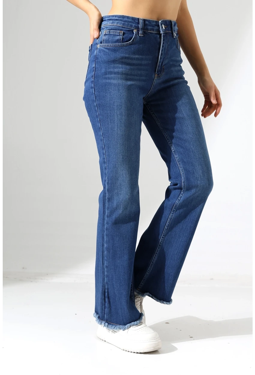 Yüksek Bel İspanyol Paça Püsküllü Jean Pantolon