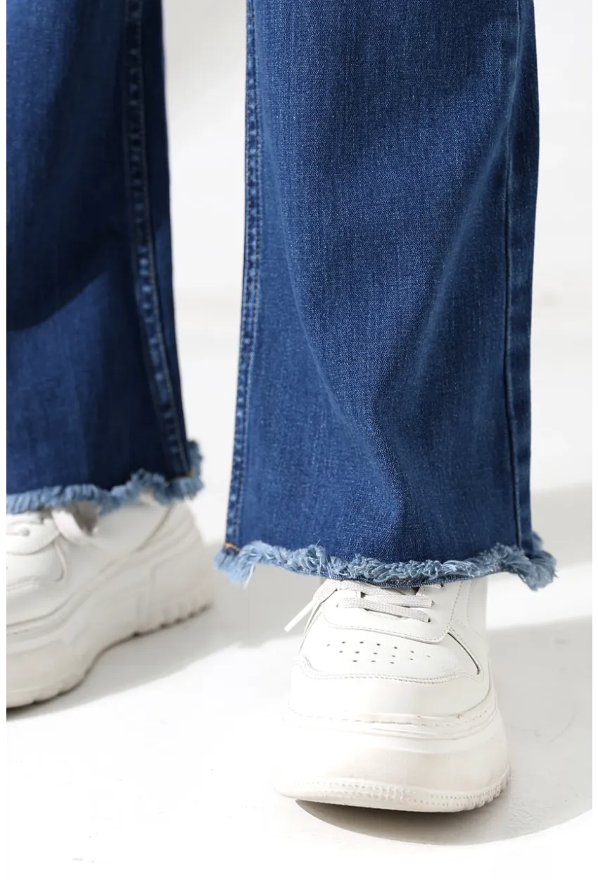 Yüksek Bel İspanyol Paça Püsküllü Jean Pantolon