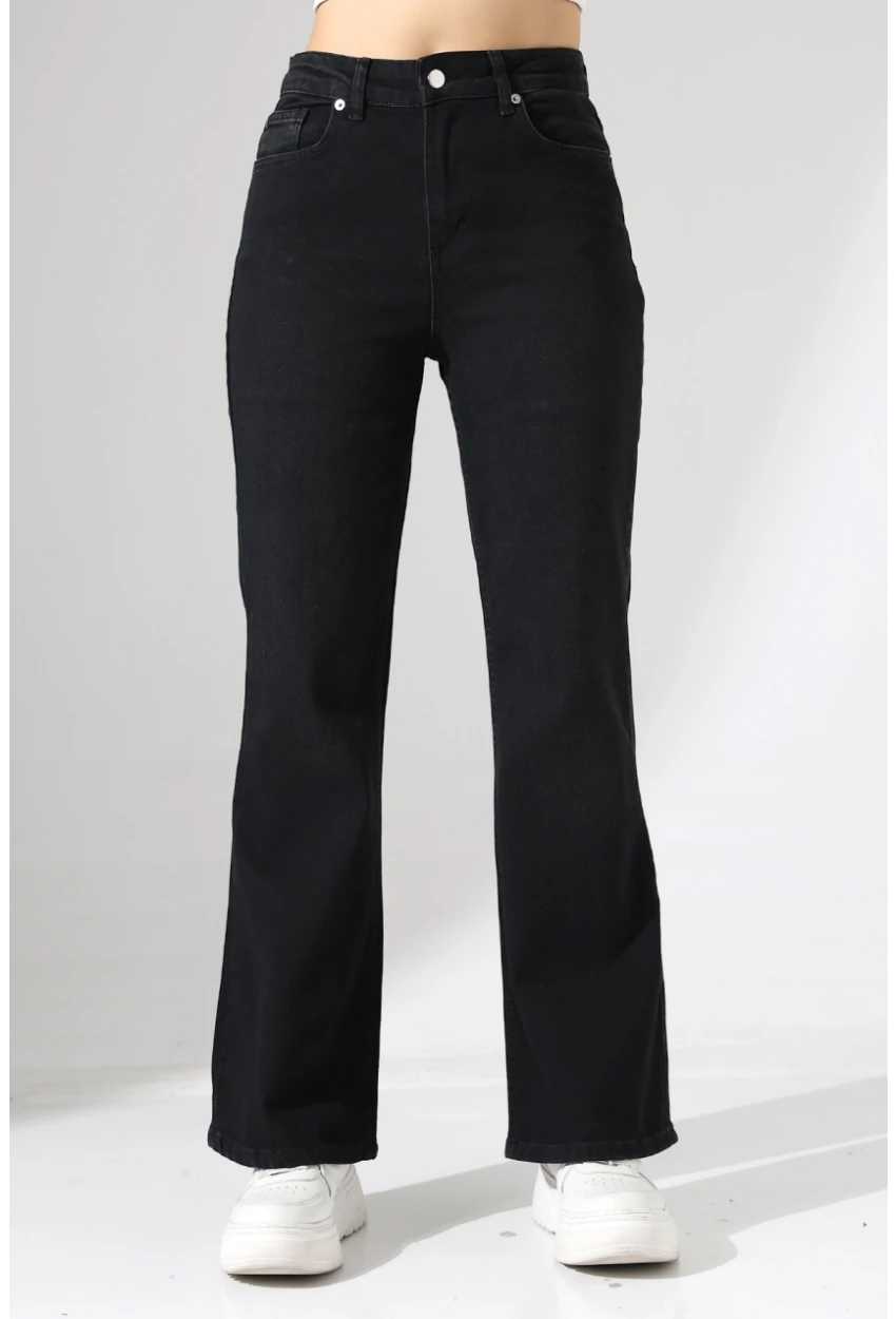 Yüksek Bel İspanyol Paça Siyah Jean Pantolon