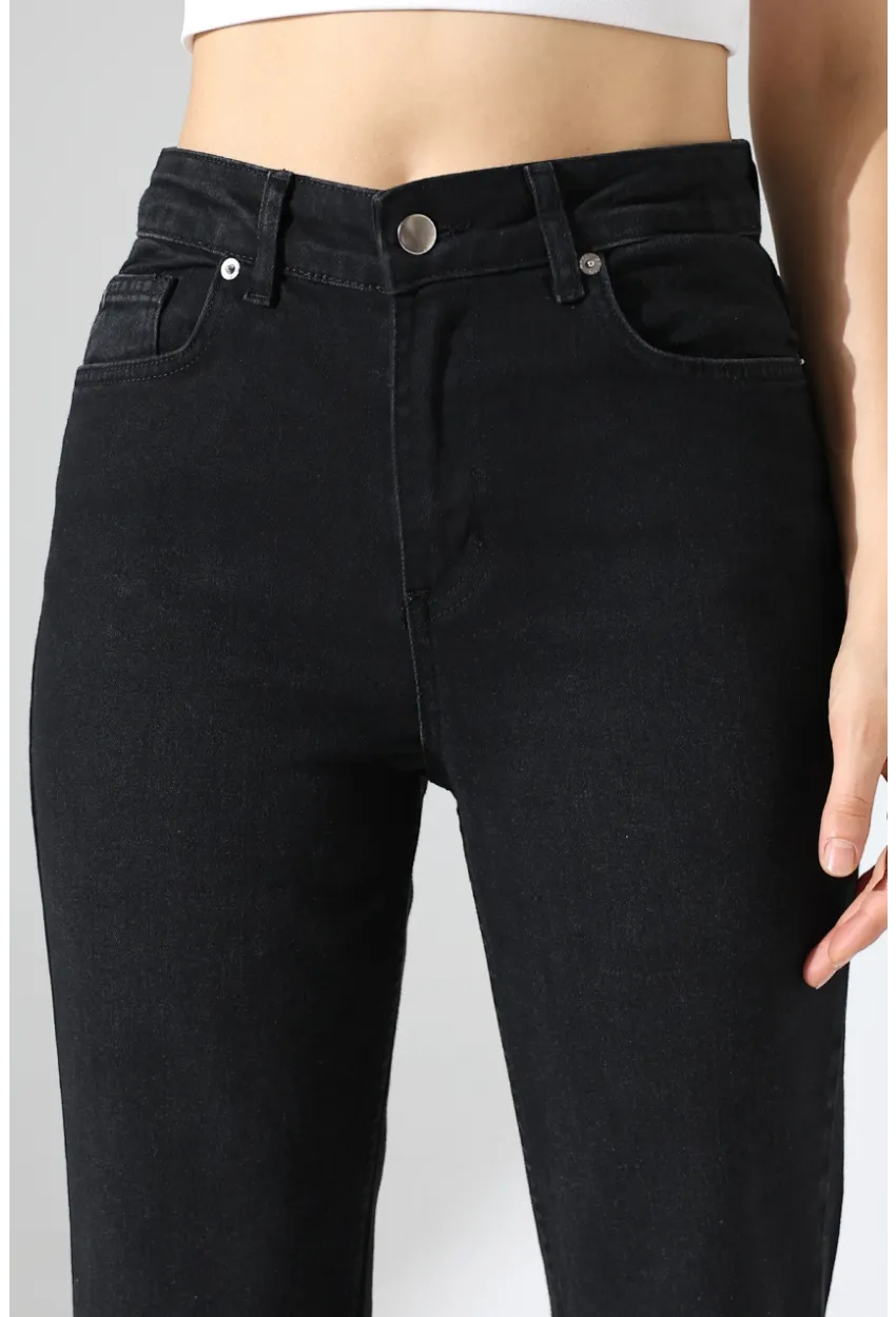 Yüksek Bel İspanyol Paça Siyah Jean Pantolon