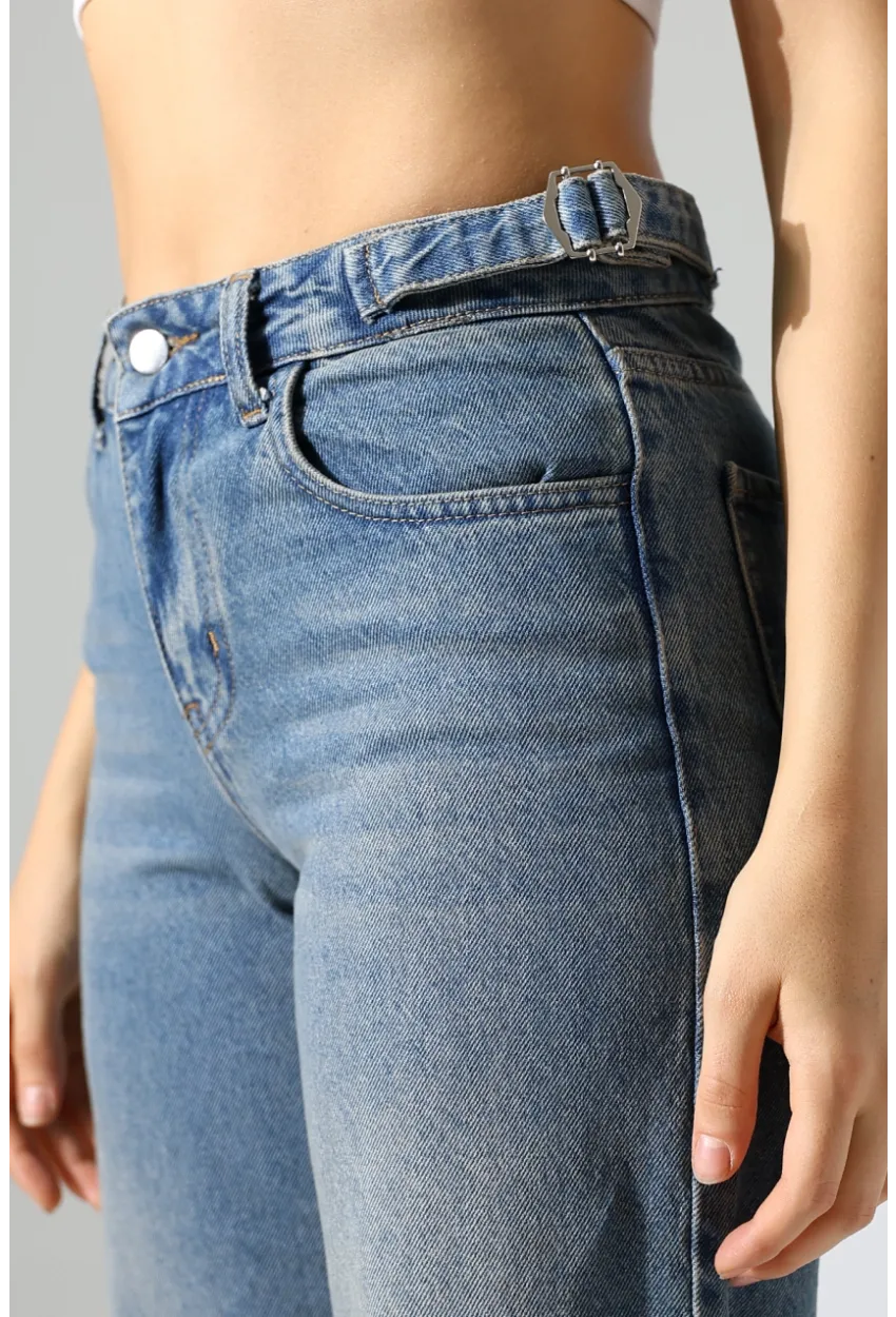Yüksek Bel Mom Fit Mavi Jean Pantolon
