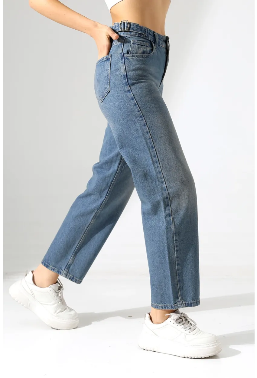 Yüksek Bel Mom Fit Mavi Jean Pantolon