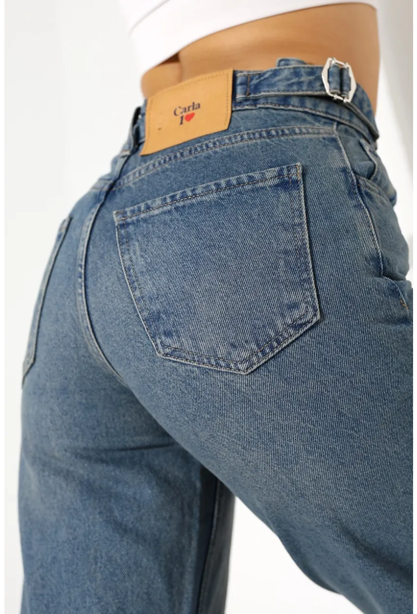 Yüksek Bel Mom Fit Mavi Jean Pantolon