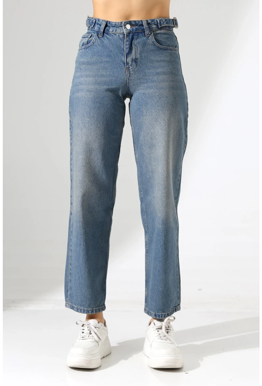 Yüksek Bel Mom Fit Mavi Jean Pantolon