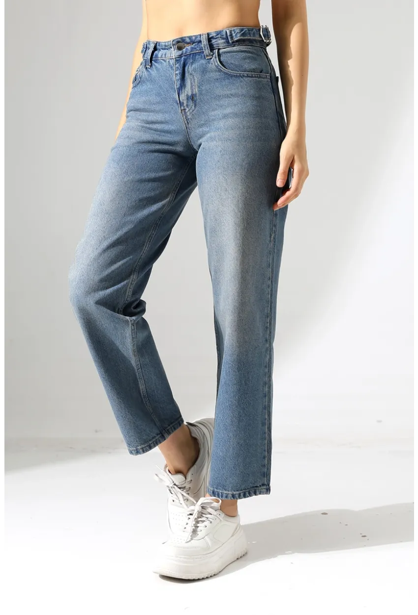 Yüksek Bel Mom Fit Mavi Jean Pantolon