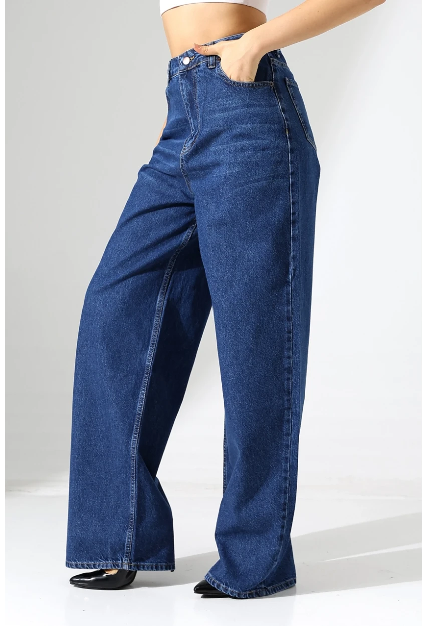 Yüksek Bel Salaş Kesim Bol Paça Jean