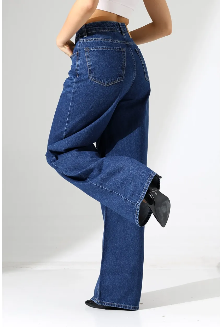 Yüksek Bel Salaş Kesim Bol Paça Jean