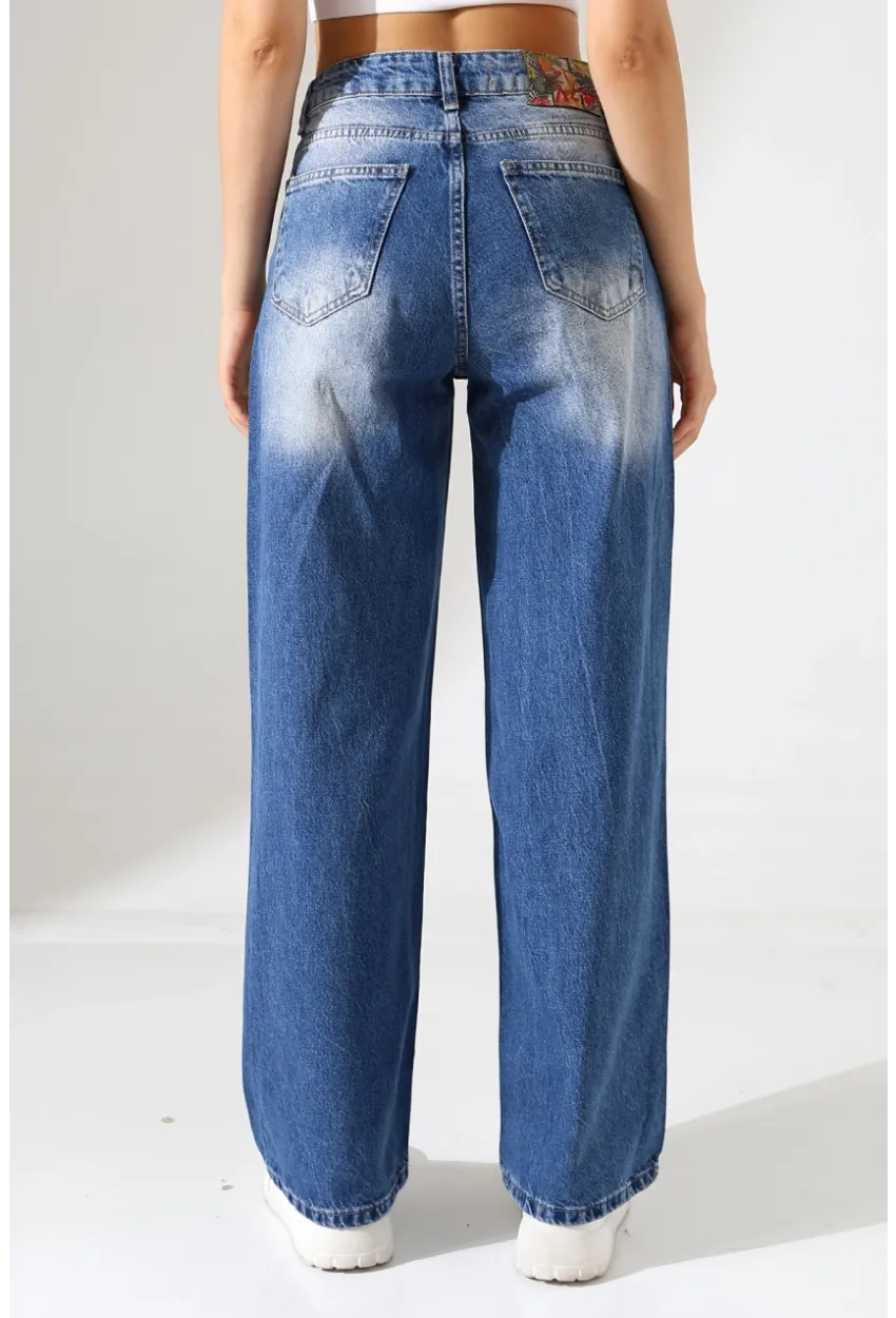 Yüksek Bel Wide Leg Açık Mavi Denim Jean Pantolon