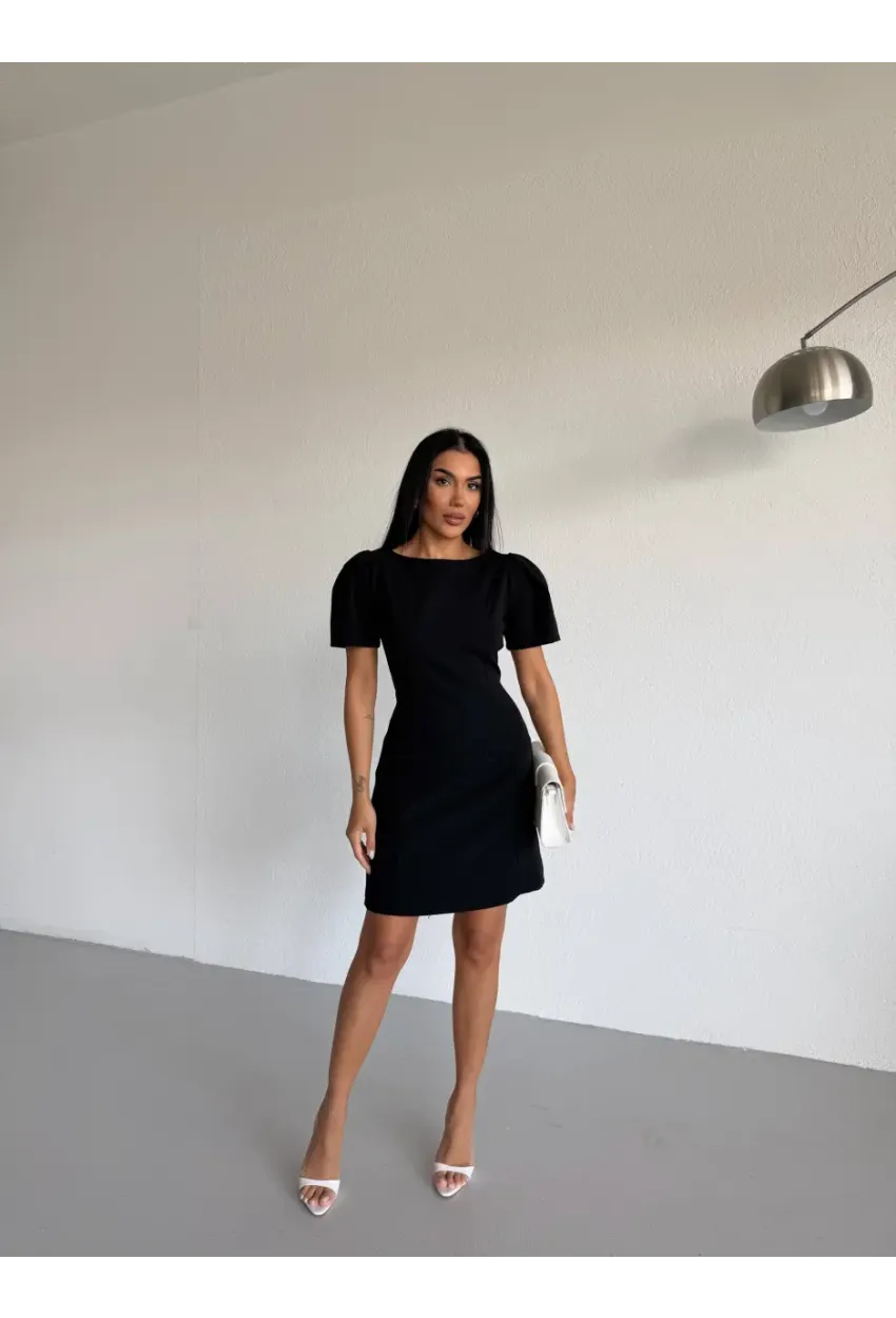 Atlas Kumaş Balon Kol Cep Detay Elbise