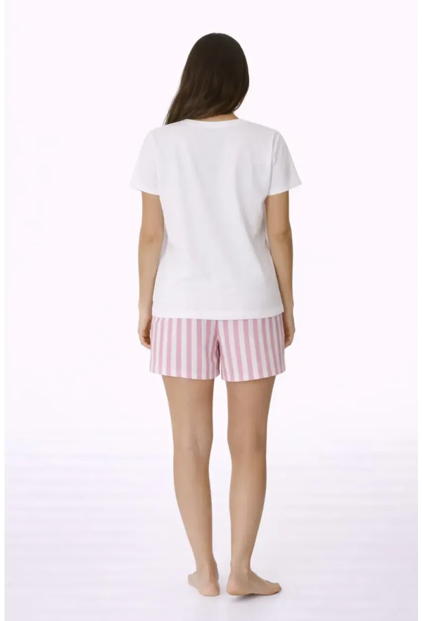Baskılı Kısa Kollu Şortlu Pamuklu Pijama Takımı