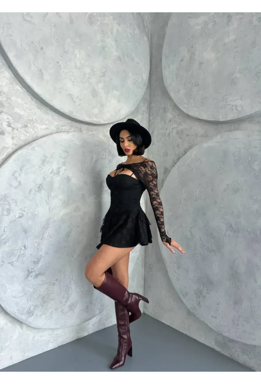 Bolero Detay İçi Şortlu Mini Elbise Siyah