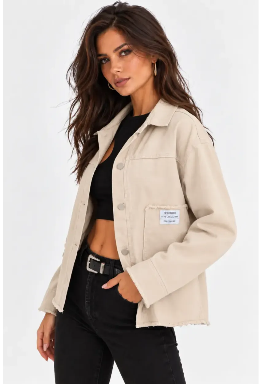 Cep ve Arma Detaylı Oversize Denim Ceket – Ekru